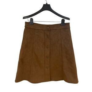 Chaps Brown Faux Suede A-Line Button Front Soft Academia Mini Skirt Size 6